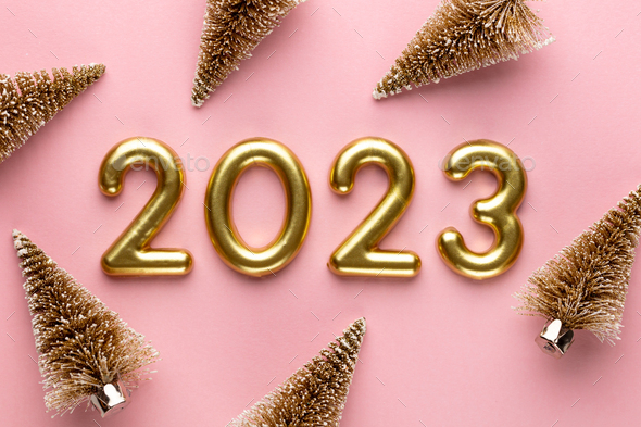 Happy New Year 2023 Poster Christmas Background With Gold 2023 Numbers